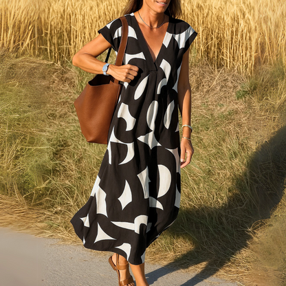 Saddyn | Luftiges Damen-Maxikleid mit Grafischem Muster