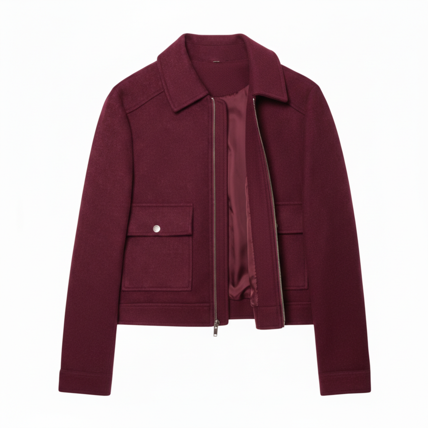 Veste Courte en Polyester à Col Rabattu et Fermeture Éclair pour Femme