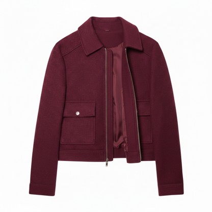 Veste Courte en Polyester à Col Rabattu et Fermeture Éclair pour Femme
