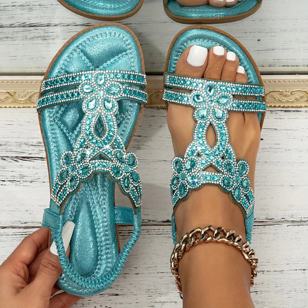 Women's Spring Floral Embellished Flat Sandals