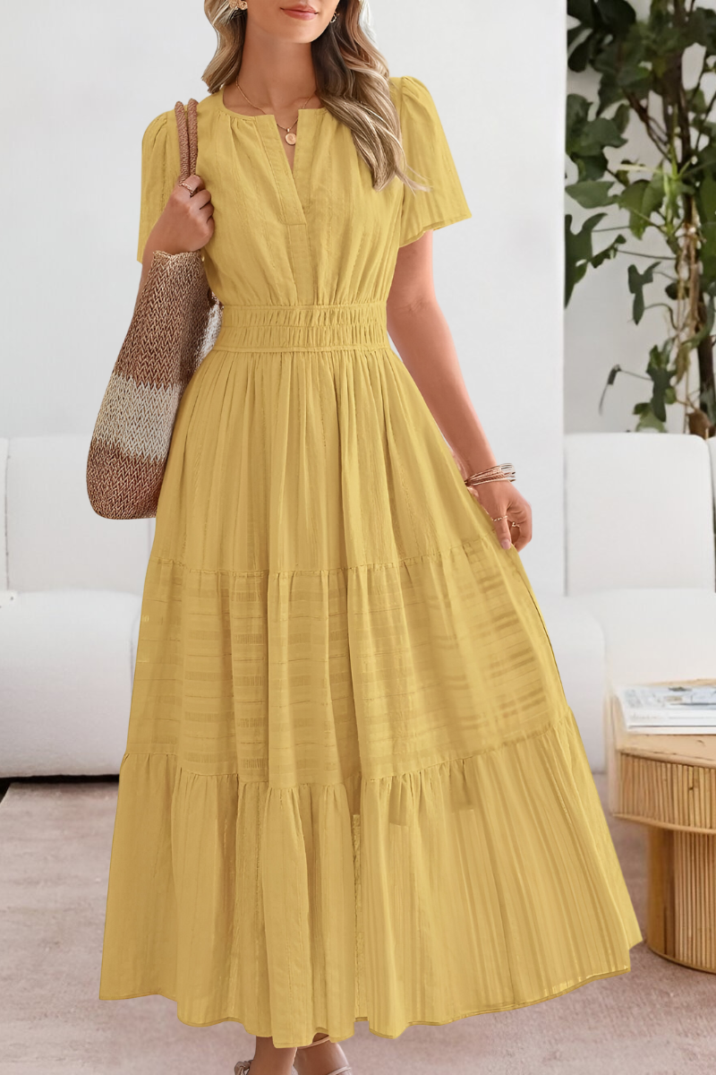 Chloe | Women's Boho Short Sleeve Smocked Midi Dress
