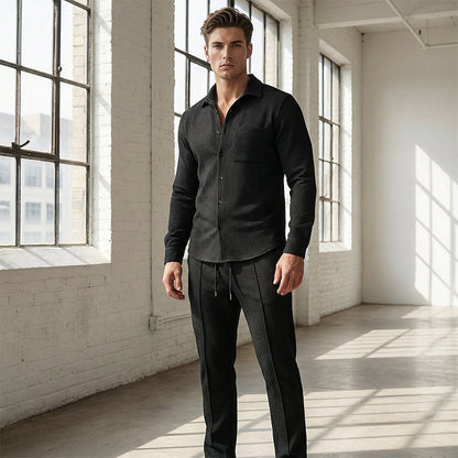 Men’s Casual Waffle Shirt Pants 2-Piece Set