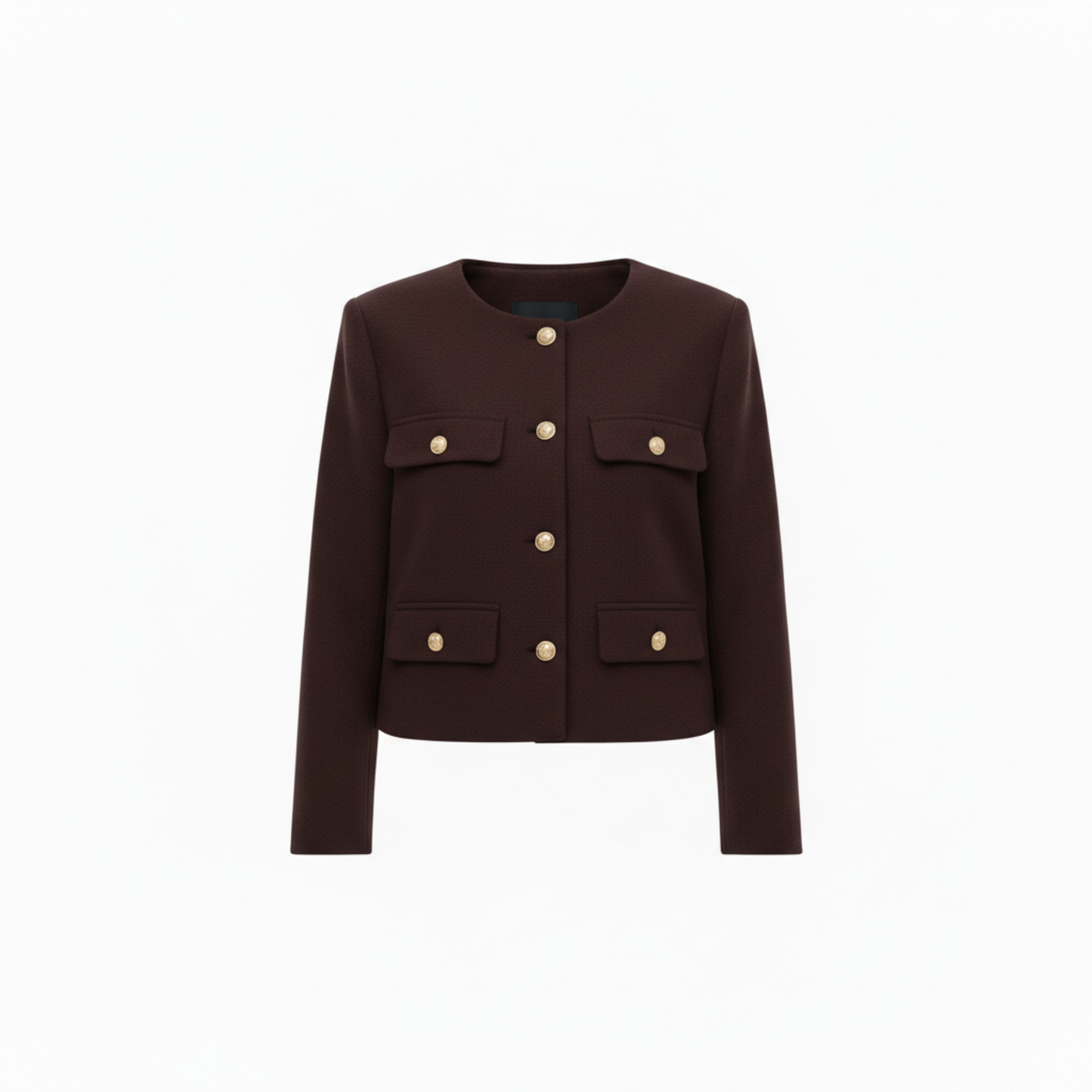 Veste en Polyester à Col Rond avec Boutons Dorés et Poches pour Femme