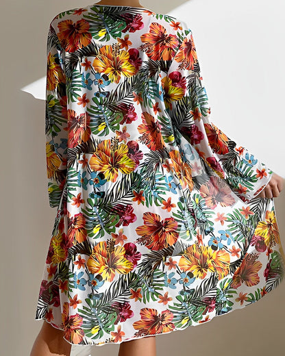 Tropical Print Bikini Set with Cover-Up