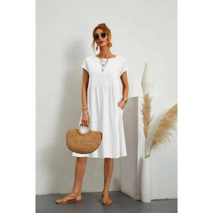 Valérie – Robe midi d’été élégante à manches courtes femme