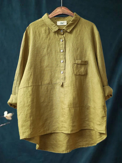 Women's Linen Blouse Oversized Button Up Long Sleeve Shirt Top