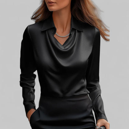 Hestia - Damen Satinbluse Mit Wasserfallausschnitt