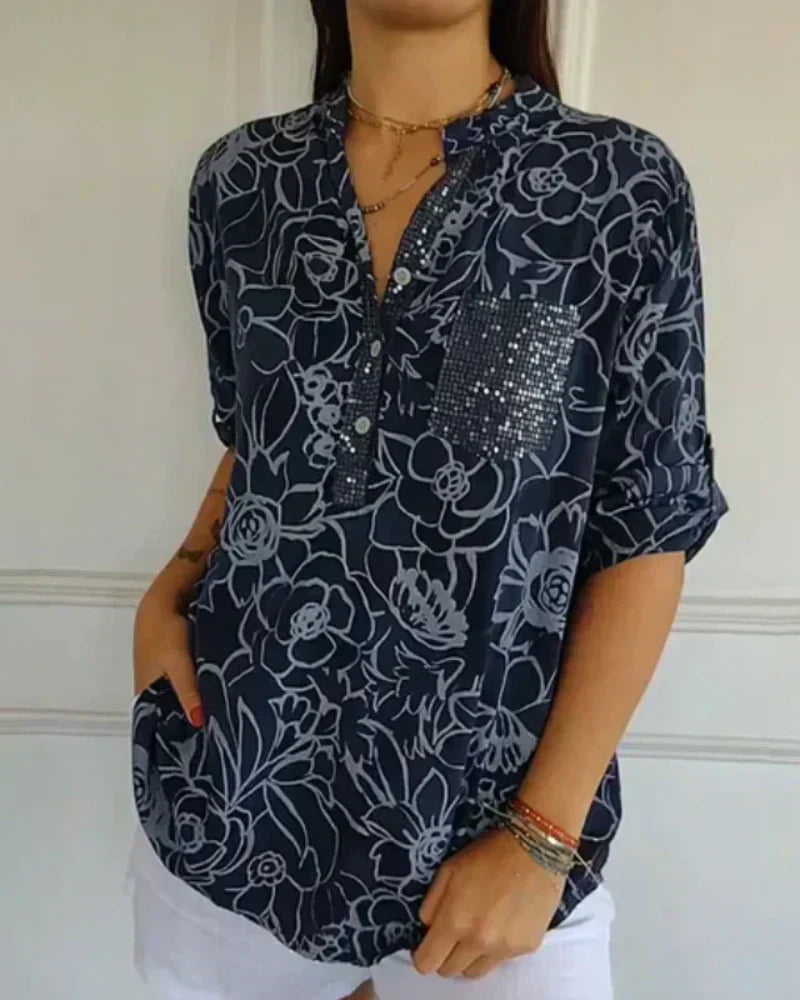 Gavira™ - Blouse Florale Élégante à Poche Décorative