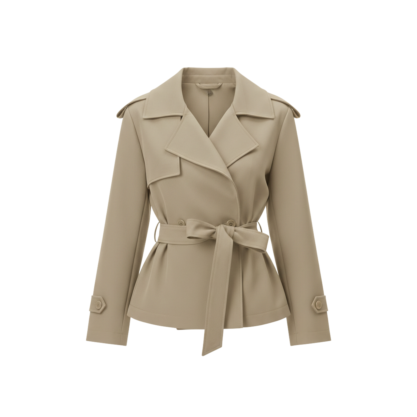 Trench-Coat Court en Polyester avec Ceinture et Col à Revers pour Femme