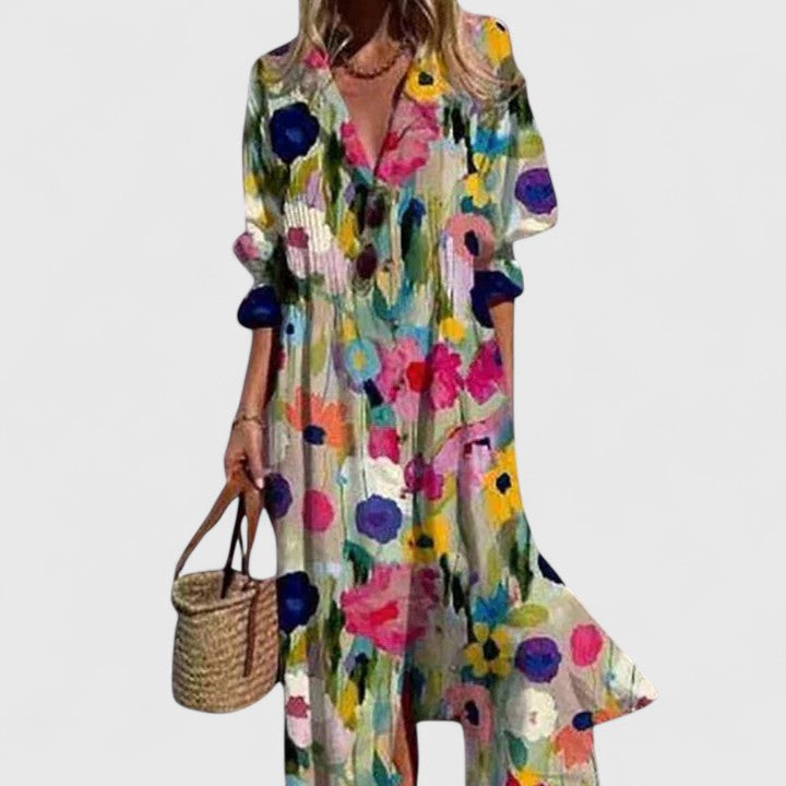 Paula | Botanisches Print Hemdkleid Midi