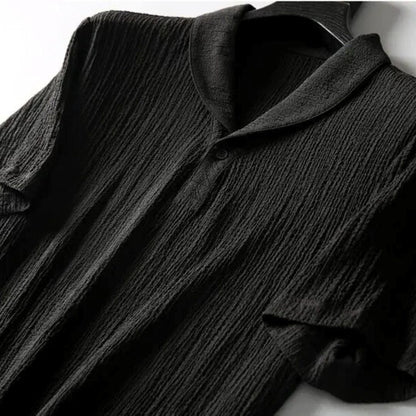 Men's Knit Shawl Collar Short Sleeve Shirt and Long Trousers Two-Piece Set