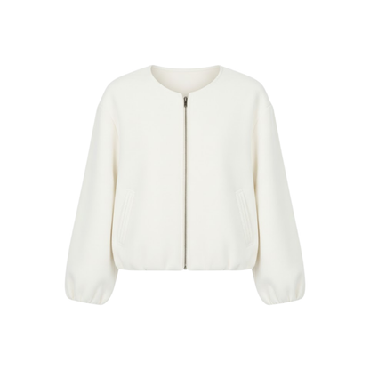Veste bomber courte pour femme avec fermeture éclair et col rond décontractée