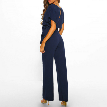 Women's Belted Wide Leg Jumpsuit Batwing Sleeve Elegant