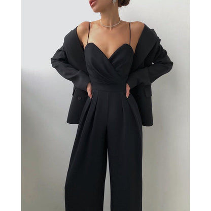 Lena – Combinaison élégante sans manches avec pantalon large plissé et dos nu