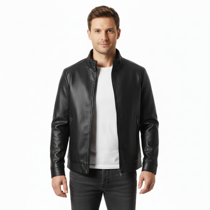 Veste en Cuir Italien pour Homme avec Fermeture Éclair et Poignets Nervurés
