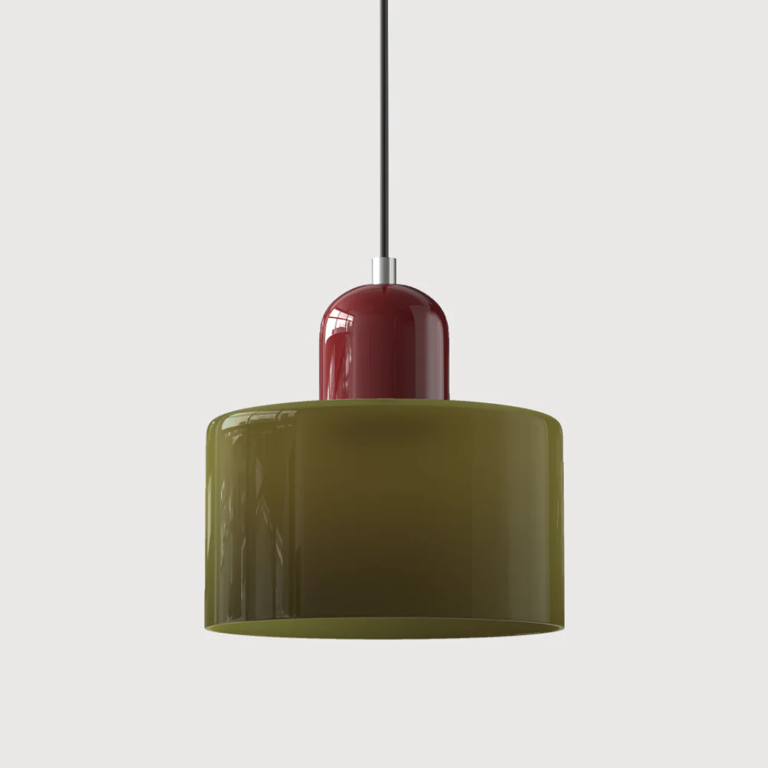 Tusa – Retro hänglampa med orange glaskupa & grön ovandel