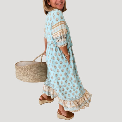 Boho-Midi-Kleid für Damen mit Taschen