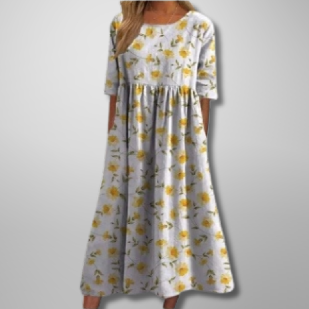 Women's Floral Print Round Neck Midi Dress