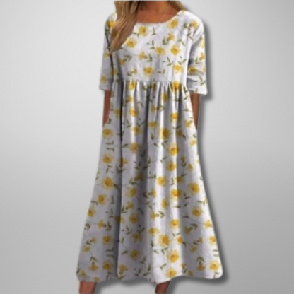 Women's Floral Print Round Neck Midi Dress