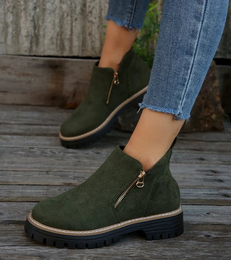 Bottines Confort Femme – Bout Rond avec Plateforme et Fermeture Zippée