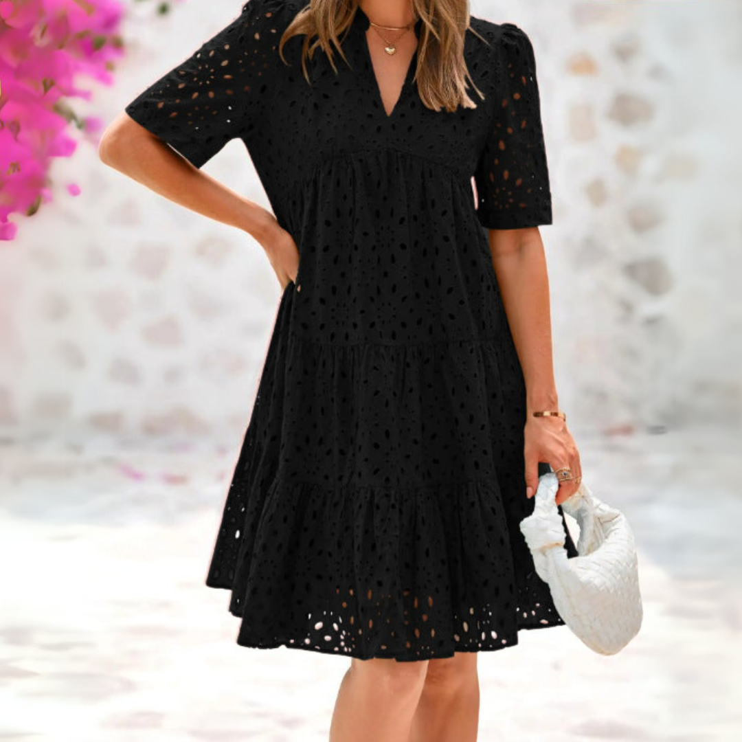Robe Femme Dentelle A-Line Col V Été Élégante Fluide Confort