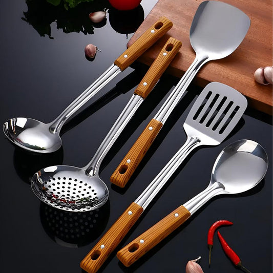 Culinor - RVS Keukenhulpen Set Met Houten Handvat 5 Delig