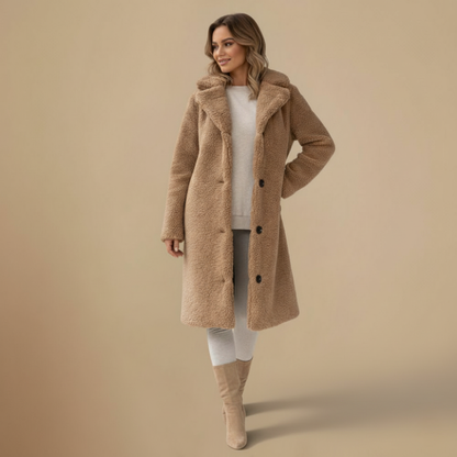 Angel Manteau Teddy Long Femme – Coupe Oversize Douce avec Col Revers & Fermeture Boutonnée