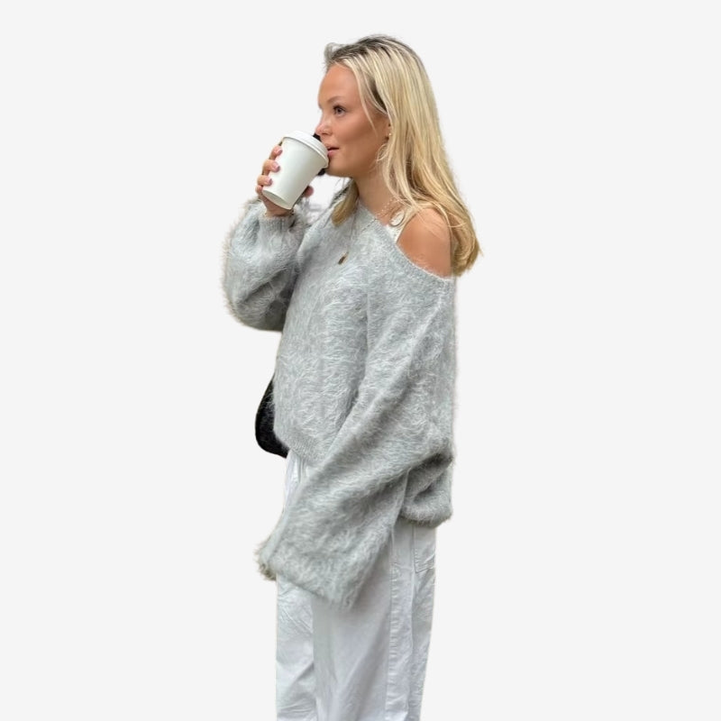 Emma - Long sleeve off shoulder sweater with crew neck