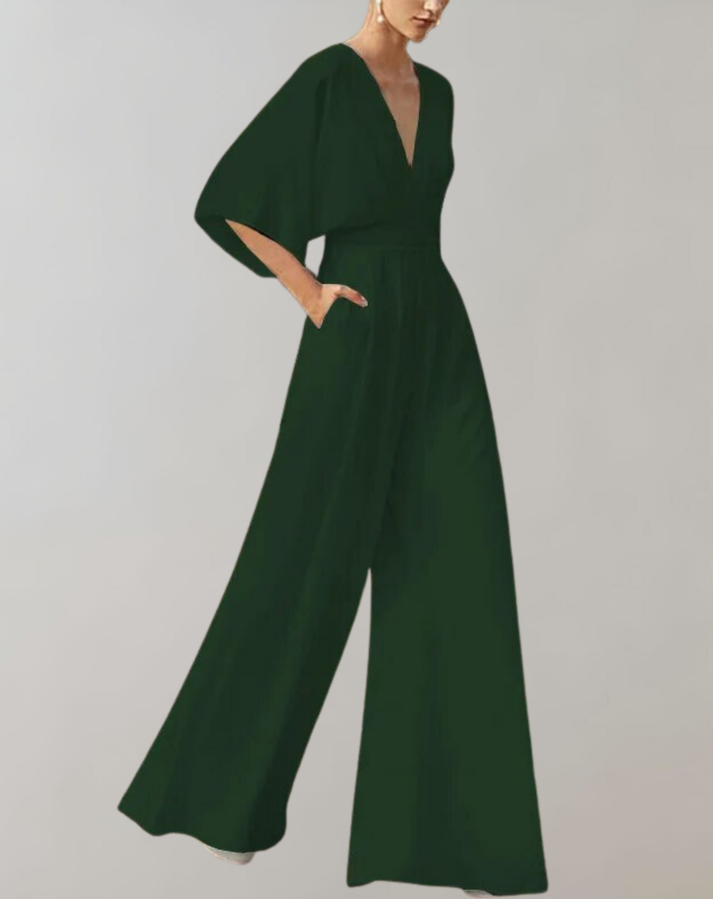 Combinaison Élégante à Col en V et Jambes Larges pour Femme – Tenue Confortable et Stylée