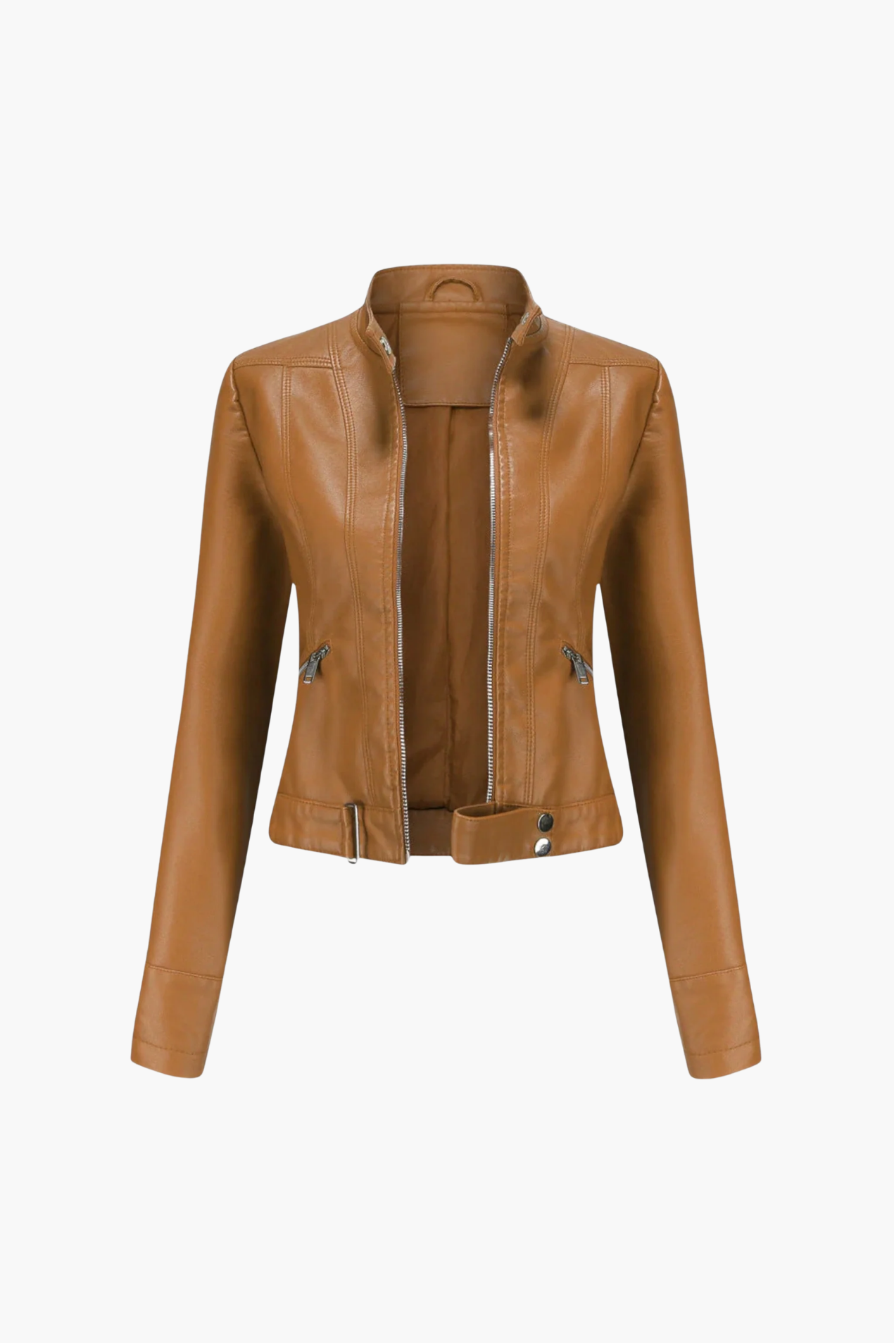 Veste Femme En Similicuir – Veste Biker Zippée Coupe Ajustée