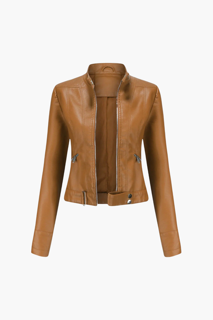 Veste Femme En Similicuir – Veste Biker Zippée Coupe Ajustée