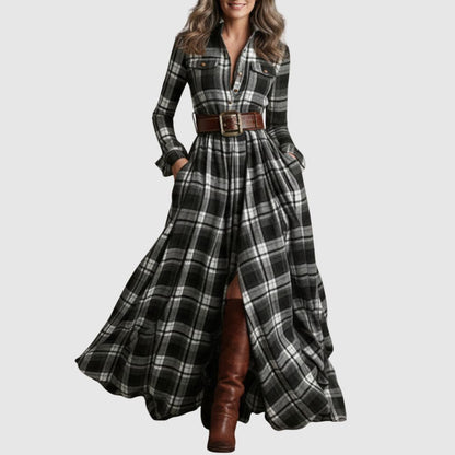Zoé - Robe chemise à carreaux maxi