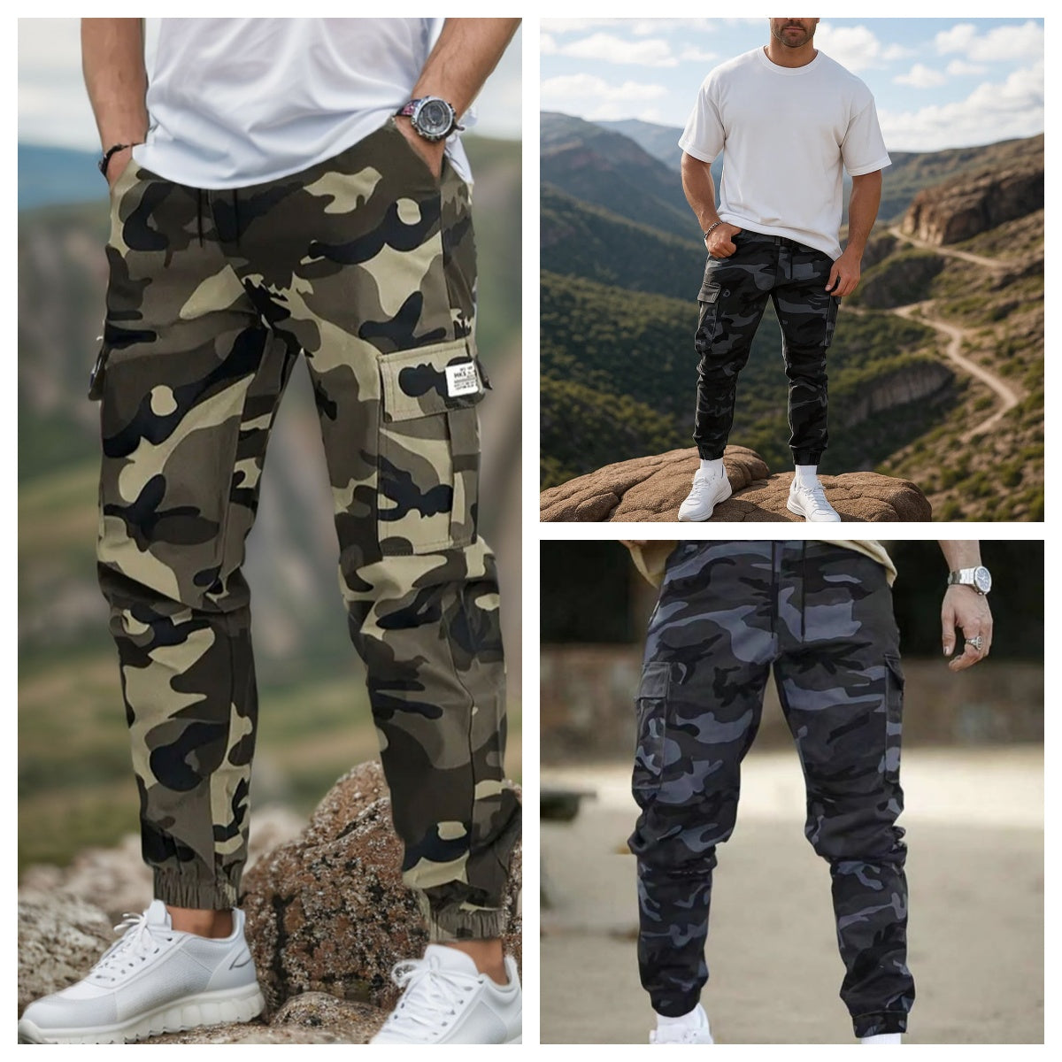 Calças Cargo Masculinas em Camuflagem de Luxo