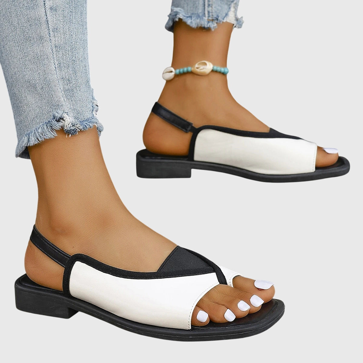 Womens Contrast Strap Flat Sandals