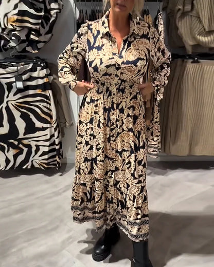Elise™ - Vintage blomstrete skjortekjole med knyting i midjen