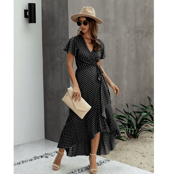 Thirza - Floral V-Neck Ruffle Wrap Dress