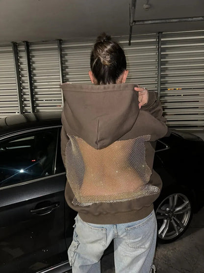 Bluza damska | z kapturem oversize z ozdobną aplikacją na plecach