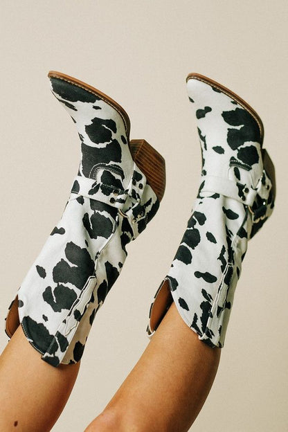 Leather Cow Print Western Boots Spring Fashion Harness Ankle Boots