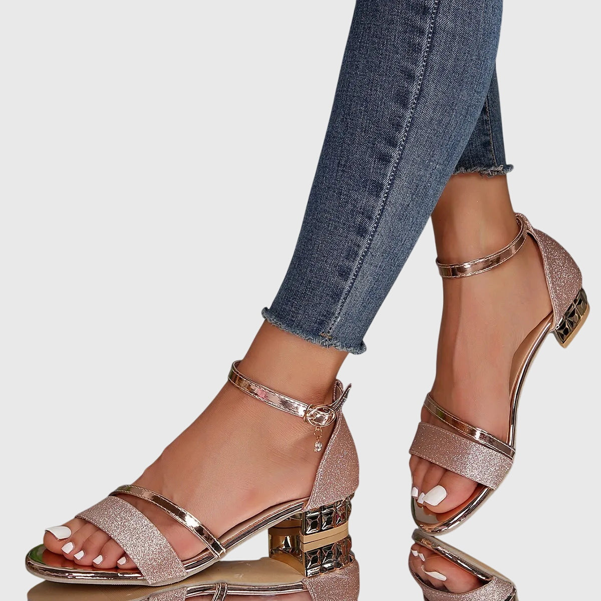 Womens Ankle Strap Block Heel Sandals