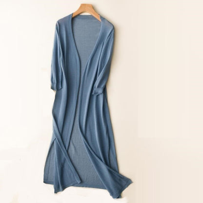 Cardigan lungo aperto leggero da donna con maniche a 3/4