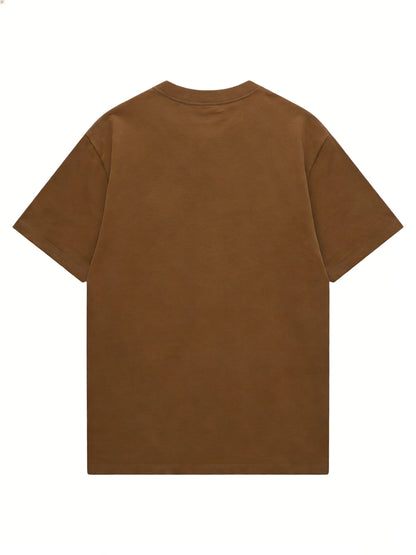 100% Cotton Printed Men's T-Shirt, Simple Comfortable Solid Color Casual Tee