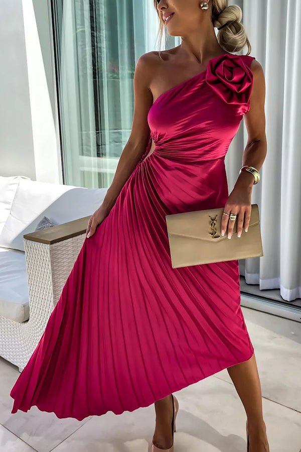 Women's Pleated One Shoulder Midi Dress