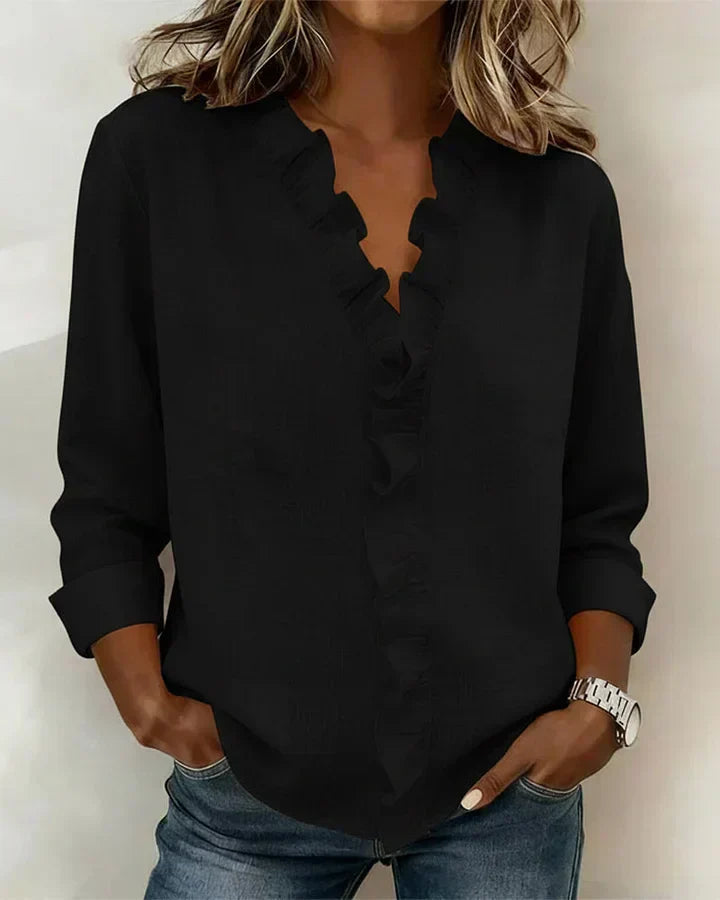 VIRELLO PARIS | Blouse à col en V et fines volants