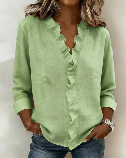 VIRELLO PARIS | Blouse à col en V et fines volants