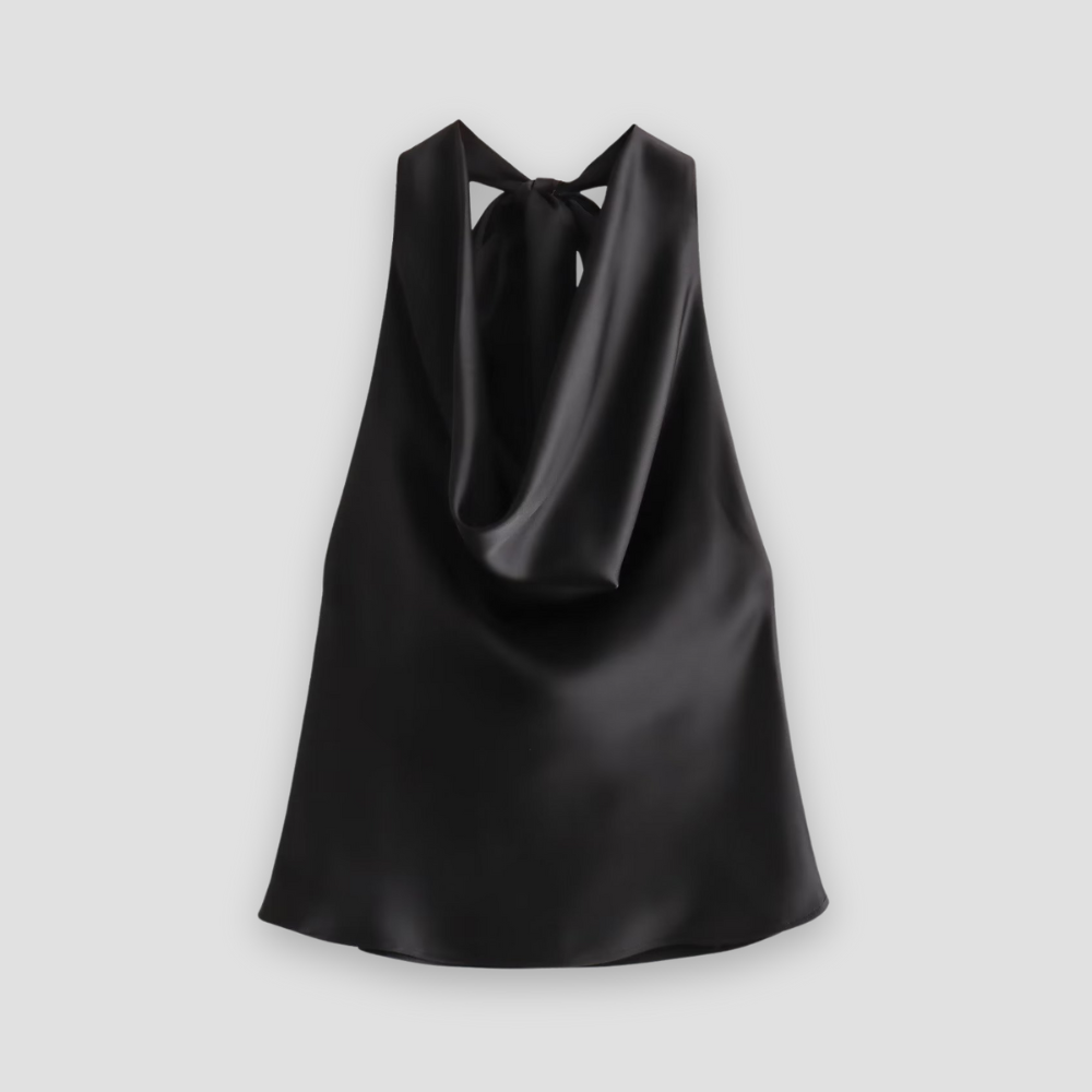 Jenny | Women Halter Back Tie drapowany Satin Tanks