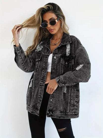 Giacca in denim oversize impermeabile e foderata da donna