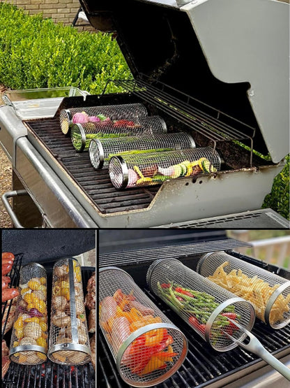 GrillSpinz BBQ-Trommel 2er-Set | Rotierender Grillkorb aus Edelstahl für Gemüse, Fleisch & Meeresfrüchte