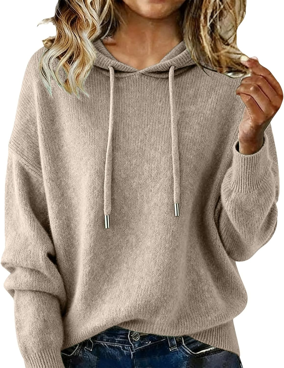 Women's Jumpers Cashmere Sweater Hooded Neck Knitted Long Sleeve Hoodies Tops Plain Casual Thermal Ribbed Wool Sweatshirt Fall Airport Outfits Pullover Sweaters Trendy Jumper Clothing