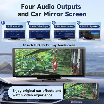 DashSight® Duo by JV Auto – Dash Cam, Rear Cam, & Touch Screen Infotainment System | 4K UHD Front & 1080P FHD Rearview Camera | Wireless & Wired Apple CarPlay & Android Auto