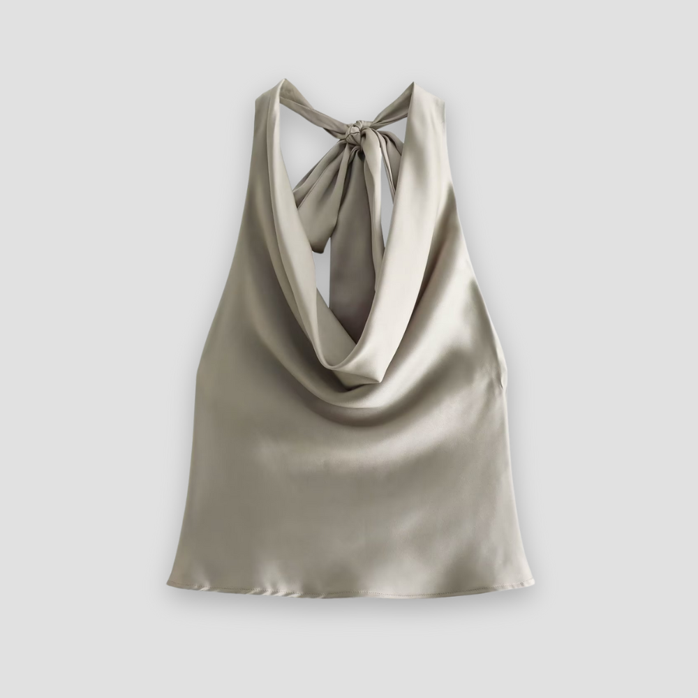Jenny | Women Halter Back Tie drapowany Satin Tanks